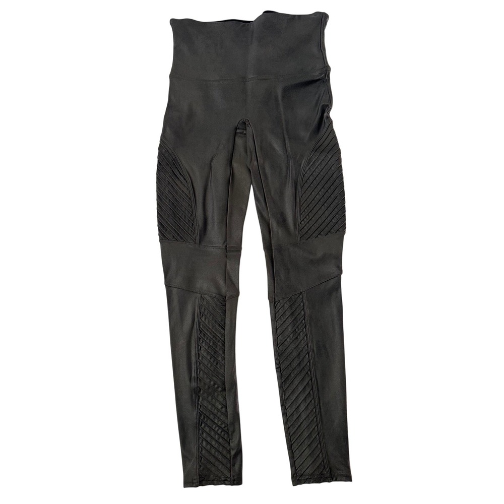 SPANX  Faux Leather Moto Leggings/Pants High Rise Paneled Stretch Large